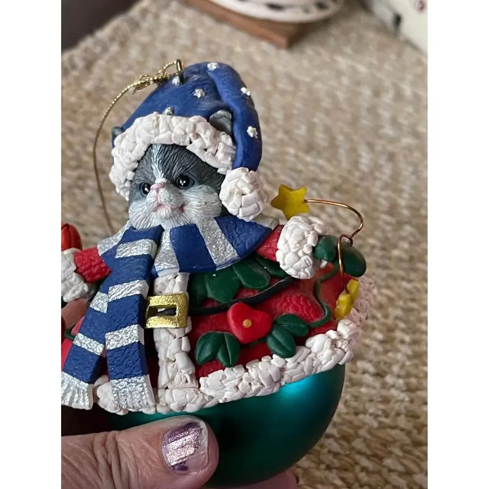 fat cat Christmas ornament blown glass ball